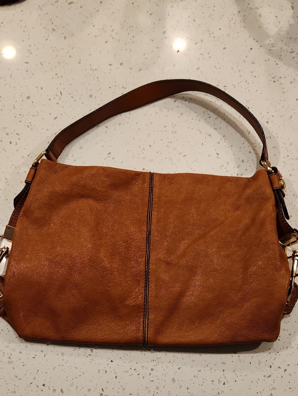 ANTONIO MELANI Tan Leather Shoulder Bag with Gold Hardware